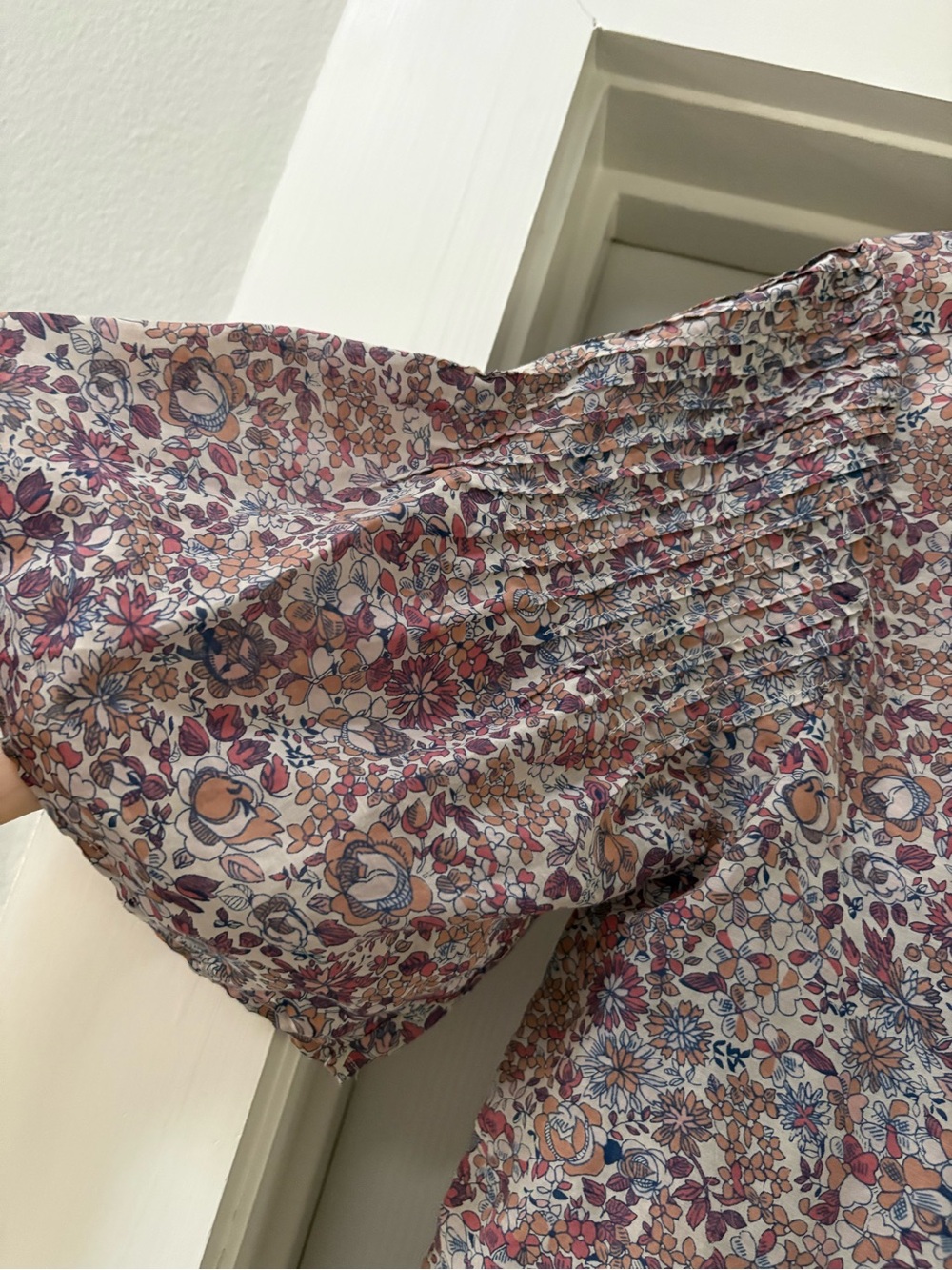 J. Crew Floral Pintuck Button-Front Blouse in Pink and Cream - Picture 2 of 9